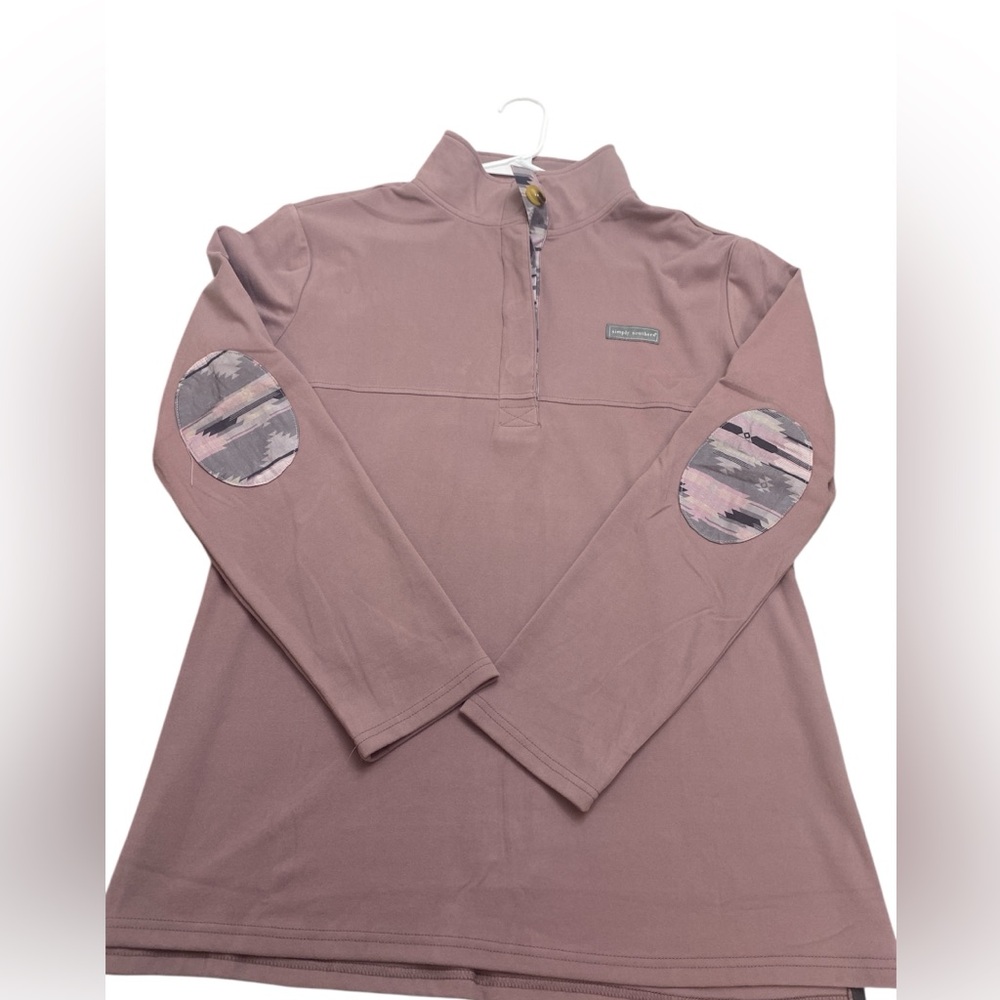 Simply Southern Mauve Kids Sweatshirt with Patterned Elbow Patches